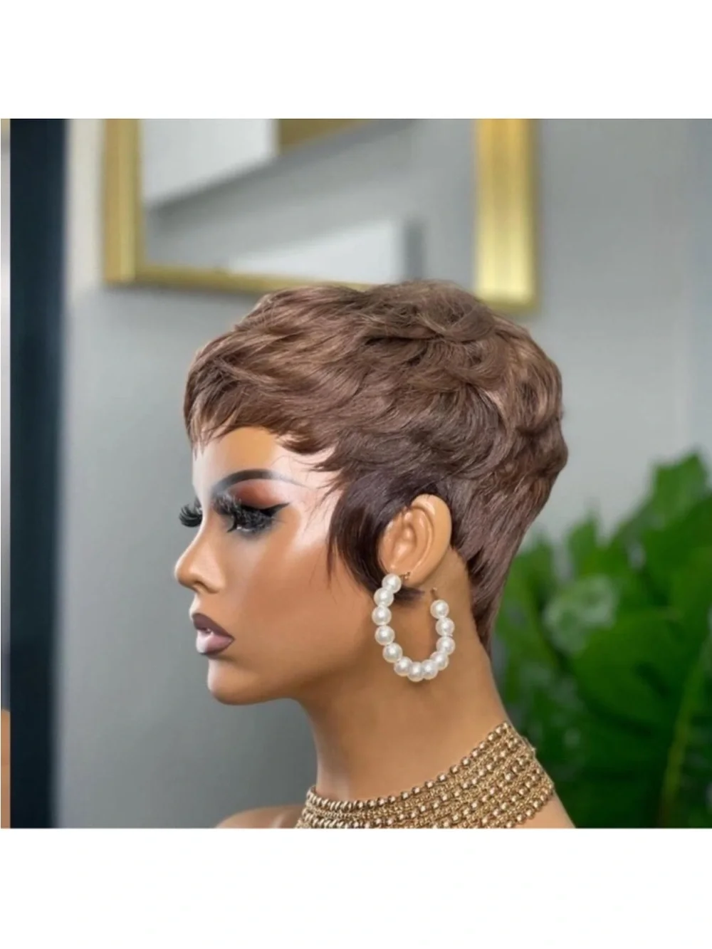 - Pixie Cut Wig Human Hair for Black Women Brown Short Wig New